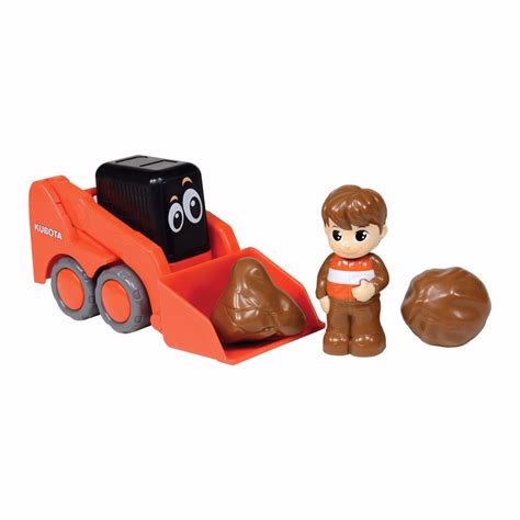 skid steer toy for kids in orange color|Kubota My Lil' Orange SSV Skid Steer w/ Figure & Boulders Set.